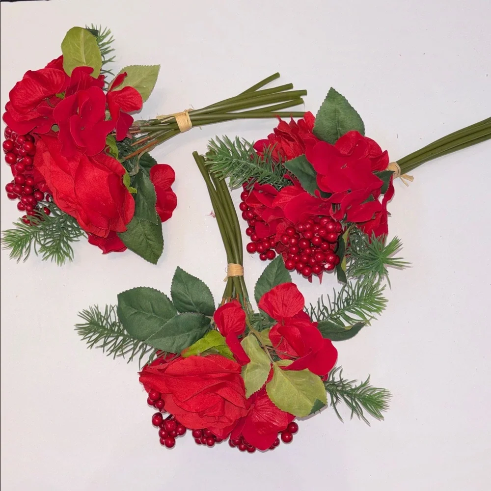 Red Rose Bouquet with Greenery Christmas Bouqet Bridal Bouquet Holiday Red Berry